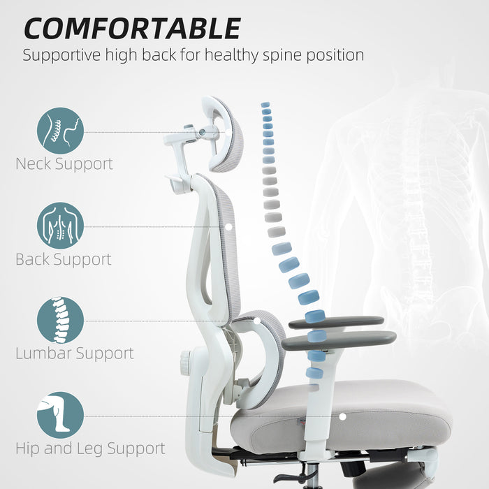 Grey Ergonomic Adjustable Swivel Office Chair with Padded Seat and Lumbar Support by HOMCOM