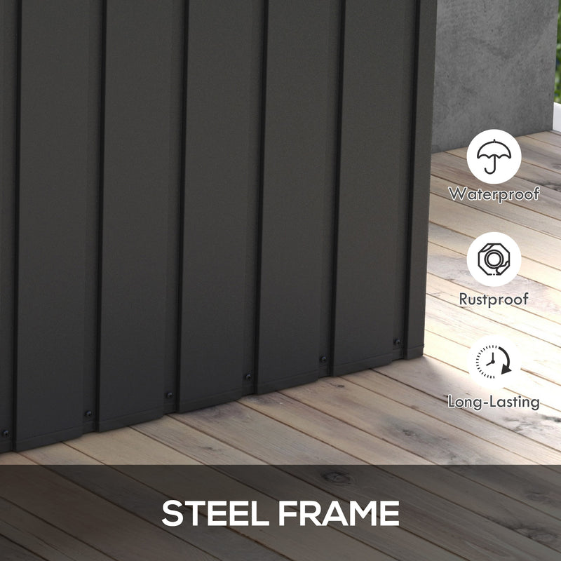 450L Garden Storage Box with Wheels Easy Access Galvanised Steel Outdoor Chest, Dark Grey