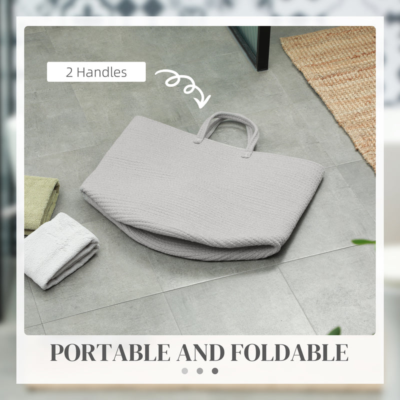 Cotton Rope Laundry Basket 36L With Easy Carry Handles For Clothes Storage, Grey