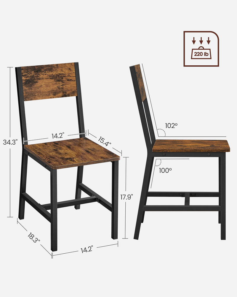 Set of 2 Industrial Dining Chairs with Steel Frame for Kitchen or Dining Room by Vasagle