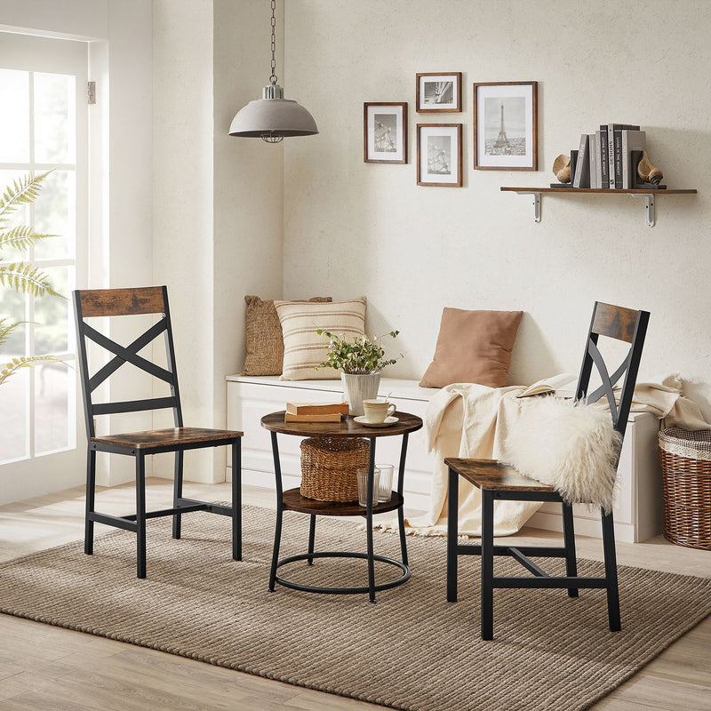 Rustic Brown and Black Industrial Dining Chairs Set of 2 with Steel Frame by Vasagle