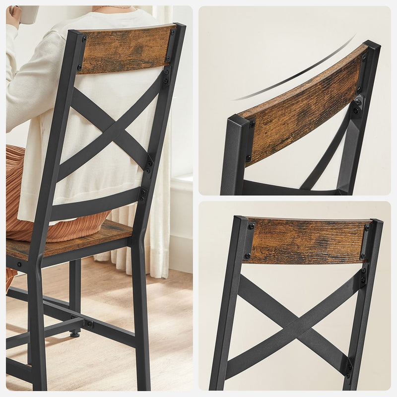 Rustic Brown and Black Industrial Dining Chairs Set of 2 with Steel Frame by Vasagle