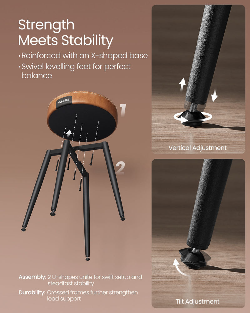 Set of 2 Upholstered Caramel Brown Dining Chairs with Cushioned Seats by Vasagle