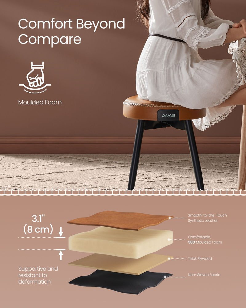 Caramel Brown Upholstered Dining Chair with Cushioned Seat and Modern Design by Vasagle