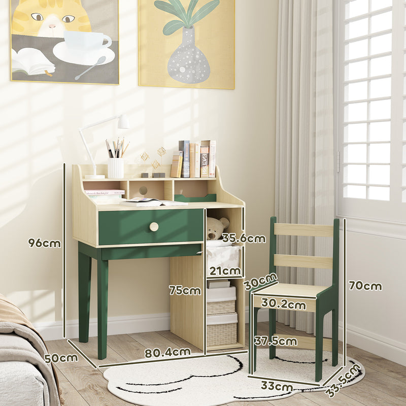 Kids Desk and Chair Set with Storage Shelves and Drawer Green by AIYAPLAY