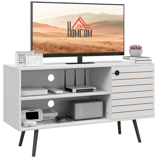 Modern TV Unit With Striped Doors And Open Storage Shelves For Living Room White
