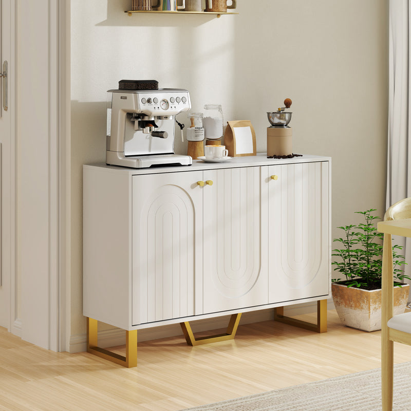 White 3 Door Sideboard Storage Cabinet with Adjustable Shelves and Modern Design