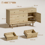 Sideboard with Drawers and Cabinets for Flexible Dining Room Storage Walnut AOSOM