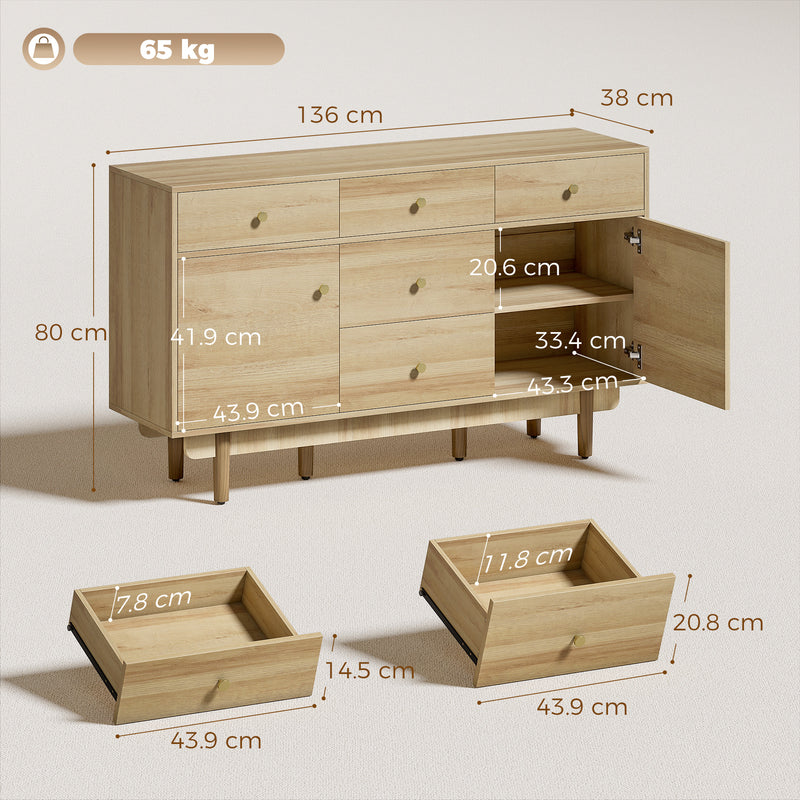 Sideboard with Drawers and Cabinets for Flexible Dining Room Storage Walnut AOSOM