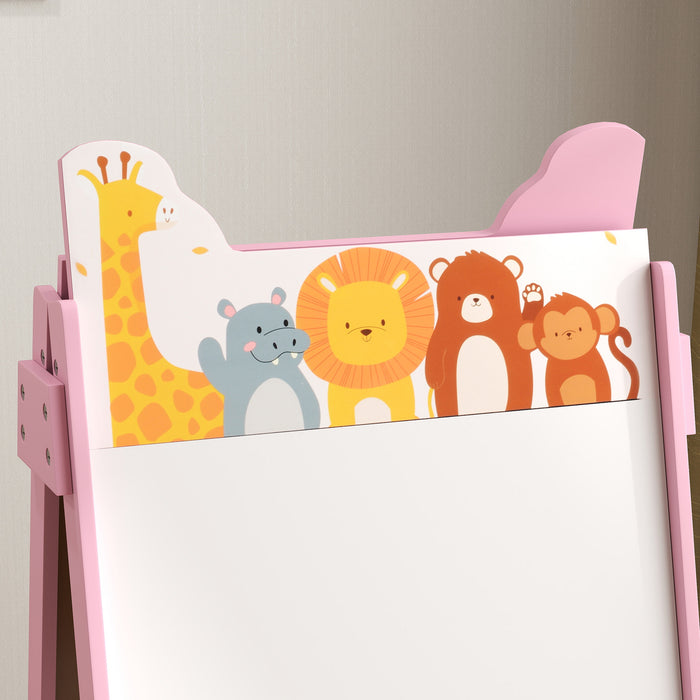 Pink 2 in 1 Kids Easel with Whiteboard Chalkboard and Storage for Ages 3-8 by AIYAPLAY
