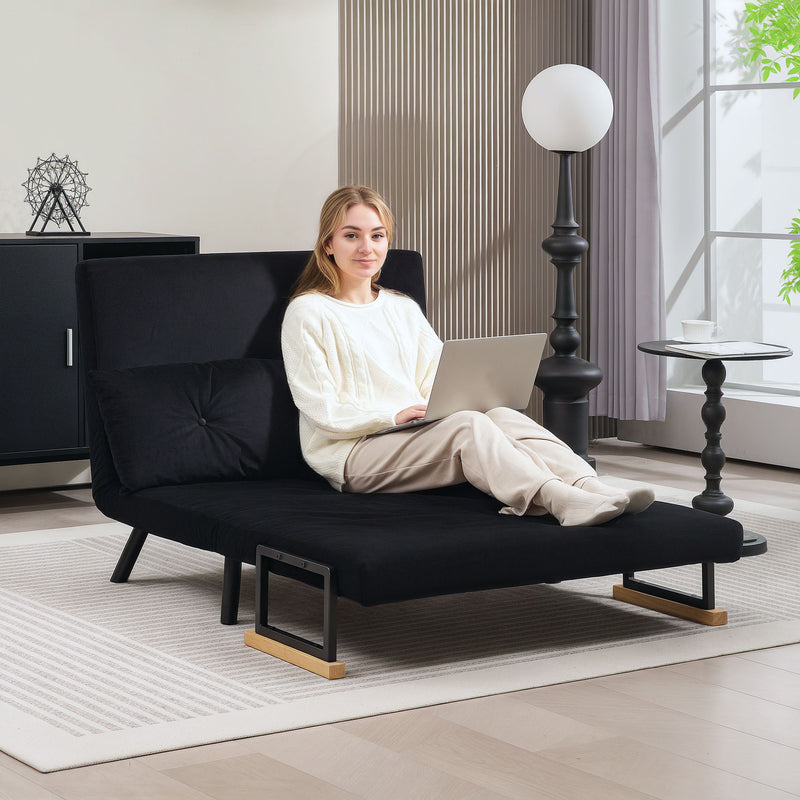 Black 4 in 1 Velvet Feel Double Sofa Bed with Pillows by HOMCOM