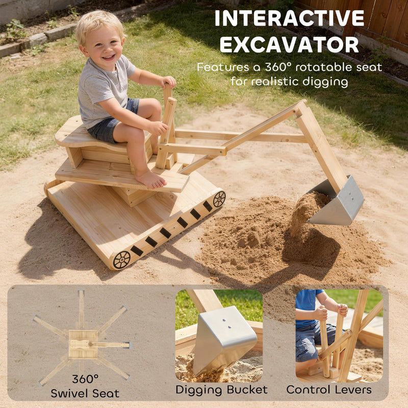 Wooden Sandpit With 360 Degree Digger for Creative Outdoor Play Ages 3 to 6 Natural Wood AOSOM
