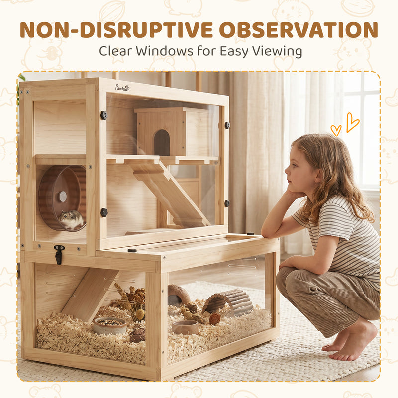 Hamster and Gerbil Cage with Easy Access Panels for Quick Cleaning Natural Wood
