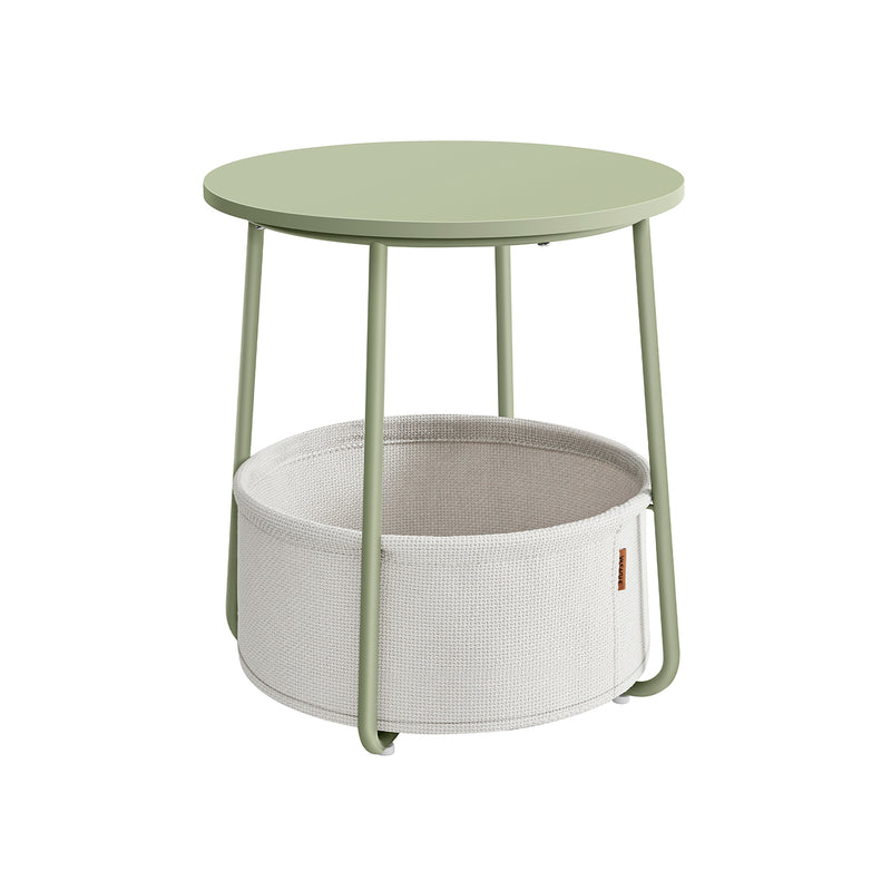Laurel Green and Cream White Round Side Table with Storage Basket for Living Room by Songmics
