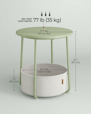 Laurel Green and Cream White Round Side Table with Storage Basket for Living Room by Songmics
