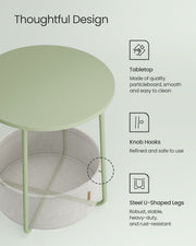 Laurel Green and Cream White Round Side Table with Storage Basket for Living Room by Songmics