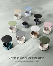 Laurel Green and Cream White Round Side Table with Storage Basket for Living Room by Songmics