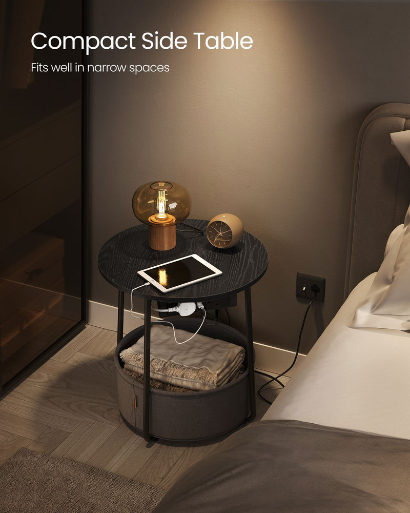 Round Side Table in Ebony Black and Slate Grey for Living Room or Bedroom by Vasagle