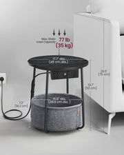 Round Side Table in Ebony Black and Slate Grey for Living Room or Bedroom by Vasagle