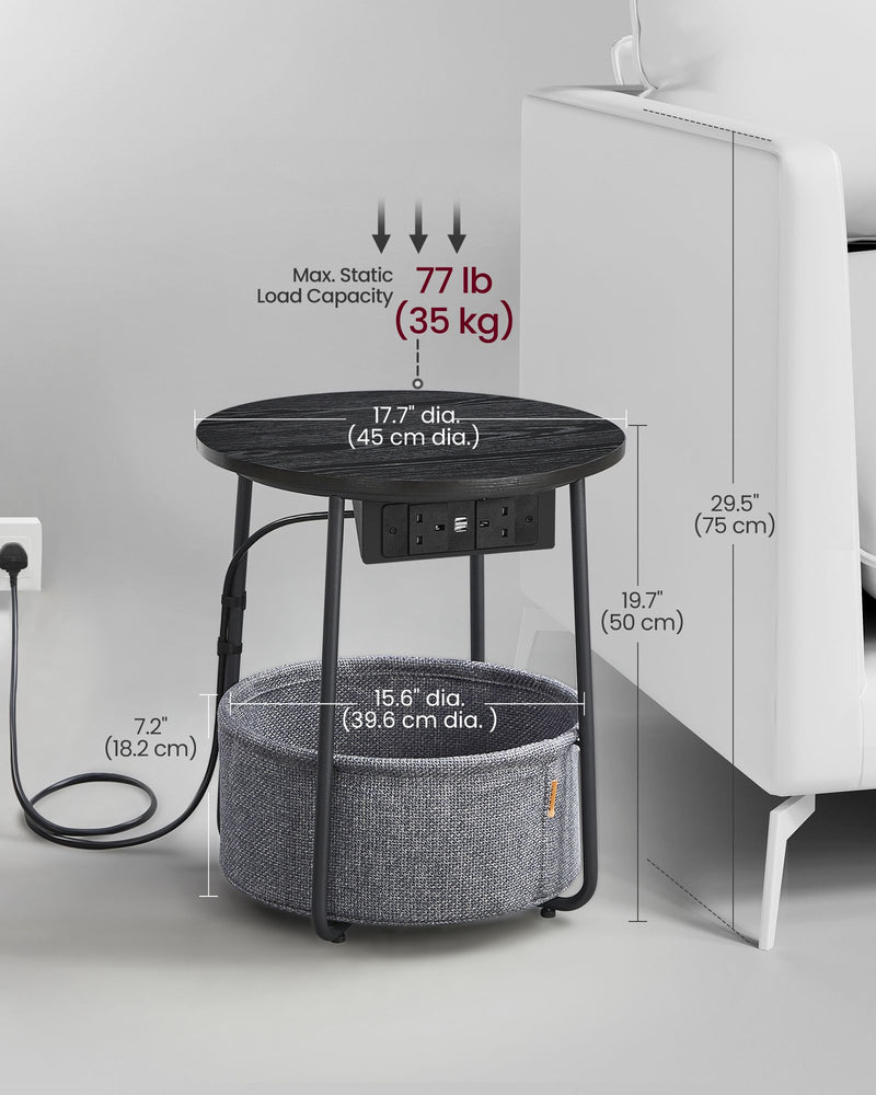 Round Side Table in Ebony Black and Slate Grey for Living Room or Bedroom by Vasagle