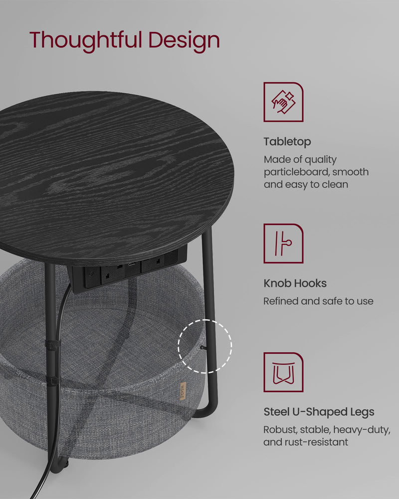 Round Side Table in Ebony Black and Slate Grey for Living Room or Bedroom by Vasagle