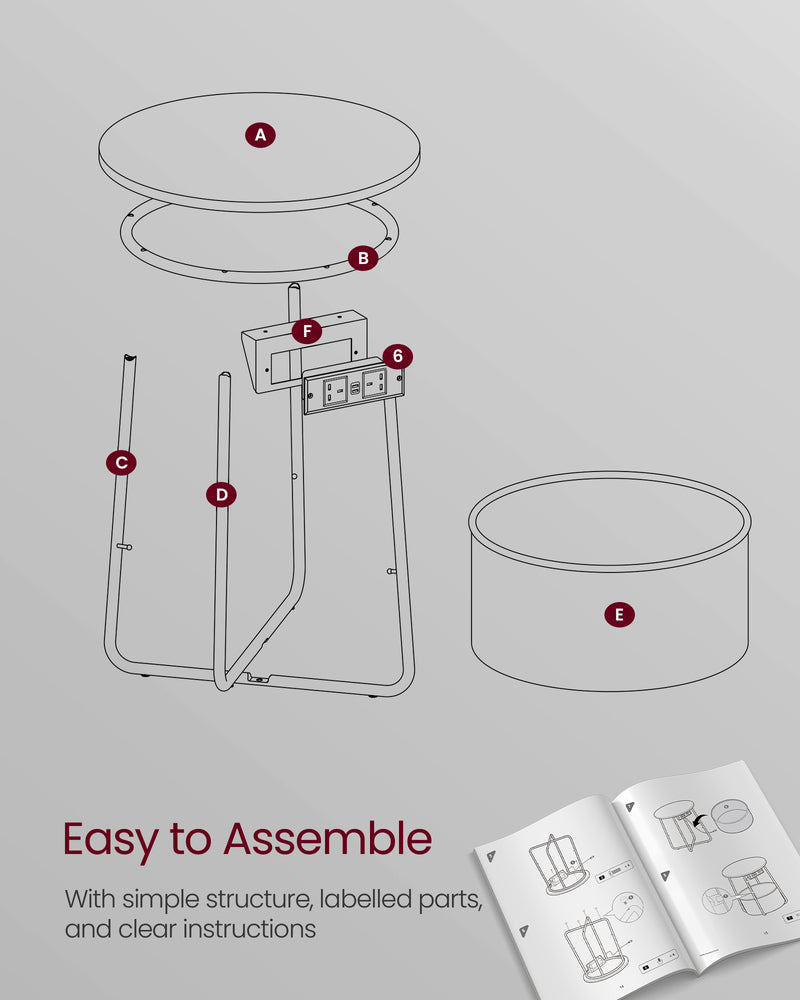 Round Side Table in Ebony Black and Slate Grey for Living Room or Bedroom by Vasagle