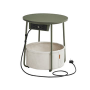 Round Side Table With USB and Plug Sockets in Forest Green and Cream White with Sturdy Metal Frame by Vasagle