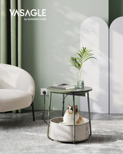 Round Side Table With USB and Plug Sockets in Forest Green and Cream White with Sturdy Metal Frame by Vasagle