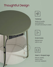 Round Side Table With USB and Plug Sockets in Forest Green and Cream White with Sturdy Metal Frame by Vasagle