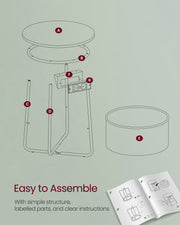 Round Side Table With USB and Plug Sockets in Forest Green and Cream White with Sturdy Metal Frame by Vasagle