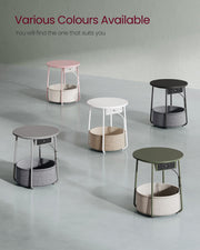 Round Side Table With USB and Plug Sockets in Forest Green and Cream White with Sturdy Metal Frame by Vasagle