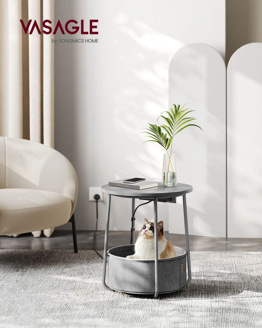 Round Side Table in Dove Grey and Slate Grey with Storage Shelf by Vasagle