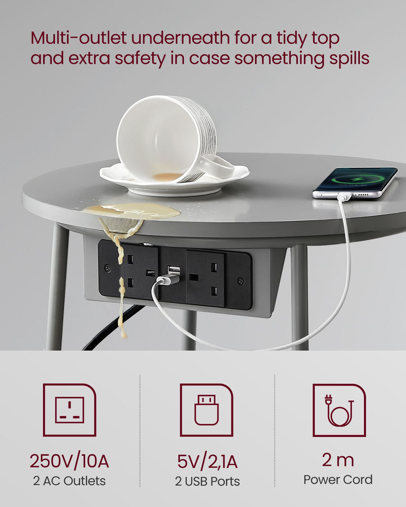 Round Side Table in Dove Grey and Slate Grey with Storage Shelf by Vasagle