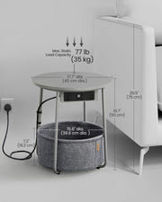 Round Side Table in Dove Grey and Slate Grey with Storage Shelf by Vasagle