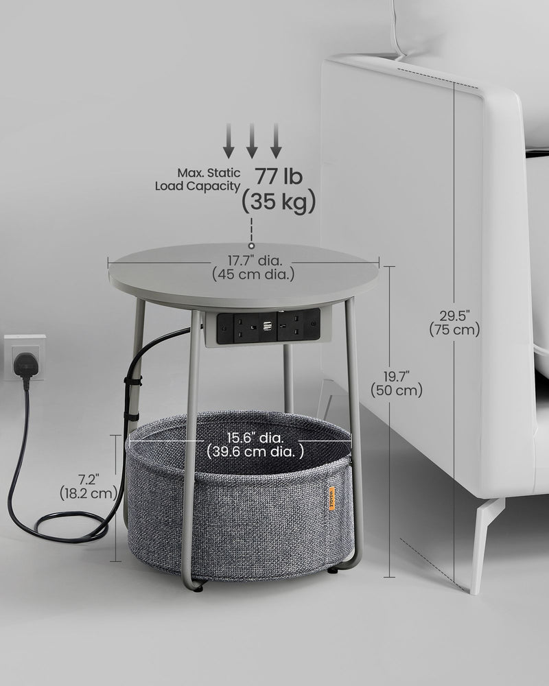 Round Side Table in Dove Grey and Slate Grey with Storage Shelf by Vasagle