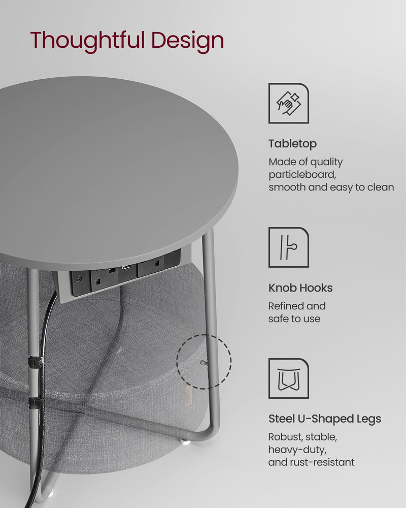 Round Side Table in Dove Grey and Slate Grey with Storage Shelf by Vasagle