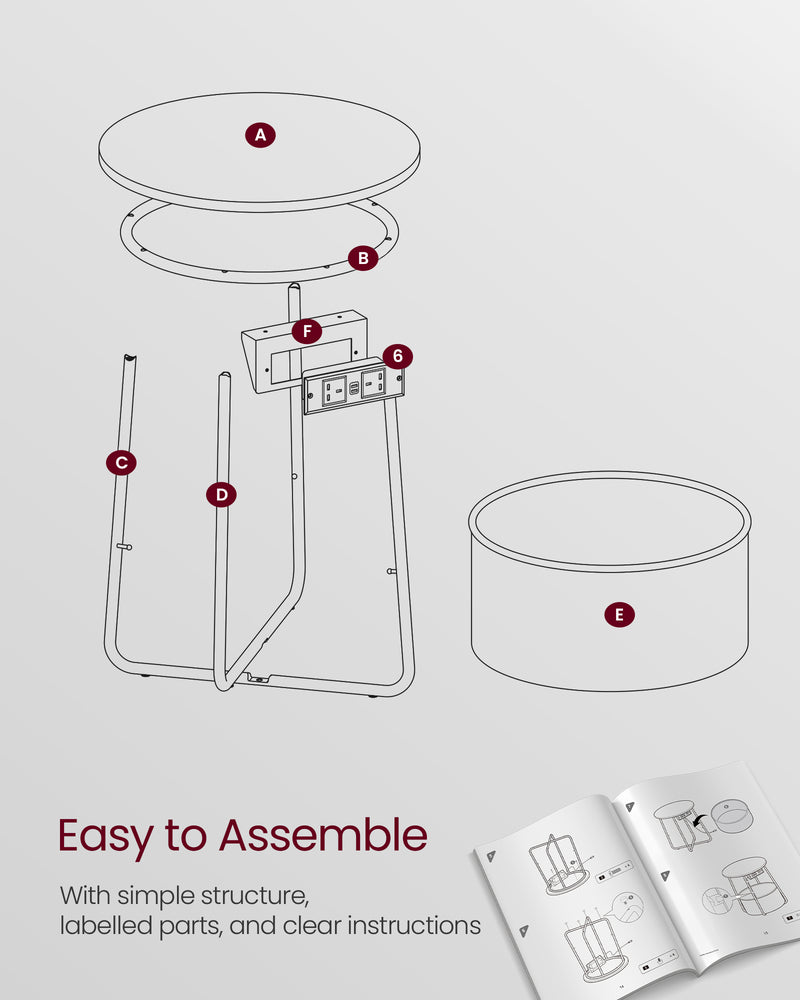 Round Side Table in Dove Grey and Slate Grey with Storage Shelf by Vasagle