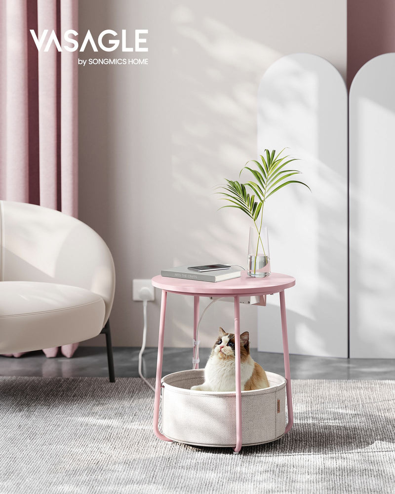 Round Side Table in Jelly Pink and Cream White for Bedroom or Living Room by Vasagle