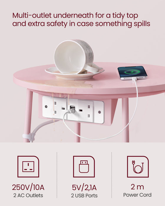 Round Side Table in Jelly Pink and Cream White for Bedroom or Living Room by Vasagle