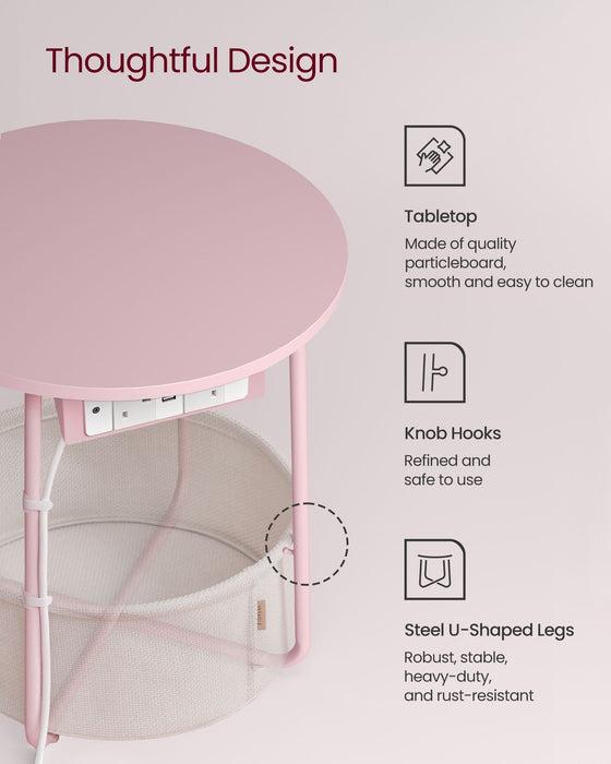 Round Side Table in Jelly Pink and Cream White for Bedroom or Living Room by Vasagle