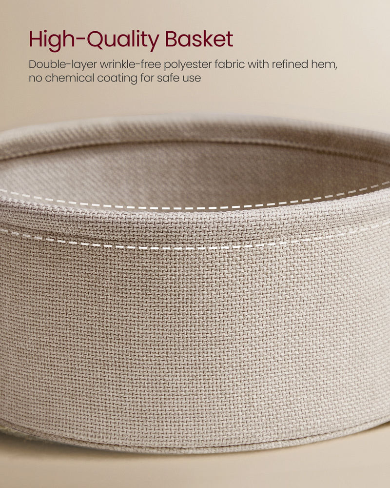 White Round Side Table with Fabric Storage Basket & Built In Power Outlets by Vasagle VASAGLE