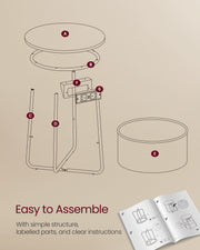 White Round Side Table with Fabric Storage Basket & Built In Power Outlets by Vasagle VASAGLE