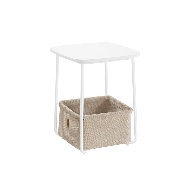 White and Camel Brown Square Side Table with Storage Basket for Living Room by Vasagle