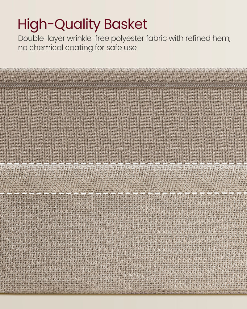 White and Camel Brown Square Side Table with Storage Basket for Living Room by Vasagle