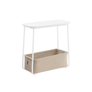 Rectangular Side Table Matte White and Camel Brown with Storage for Living Room by Vasagle
