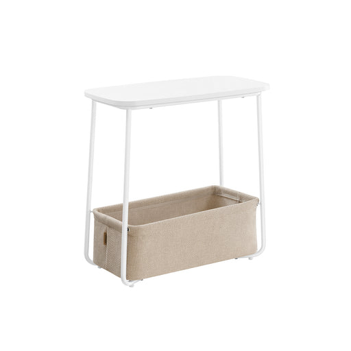 Rectangular Side Table Matte White and Camel Brown with Storage for Living Room by Vasagle