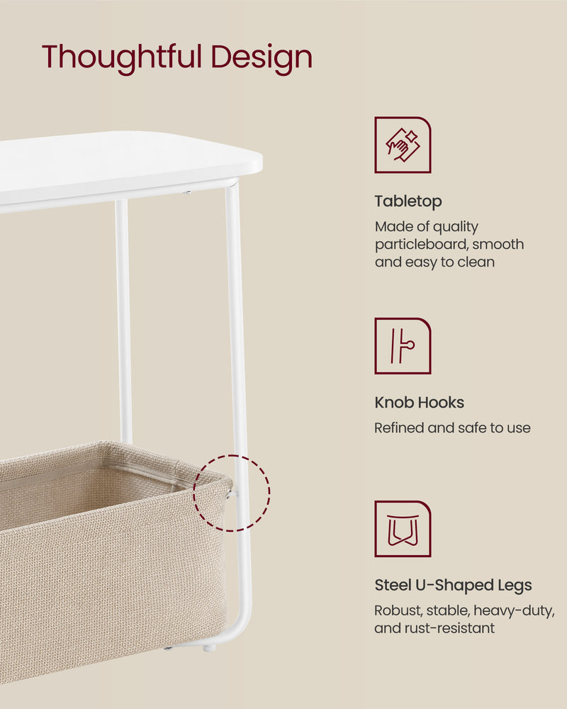 Rectangular Side Table Matte White and Camel Brown with Storage for Living Room by Vasagle