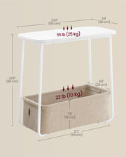 Rectangular Side Table Matte White and Camel Brown with Storage for Living Room by Vasagle