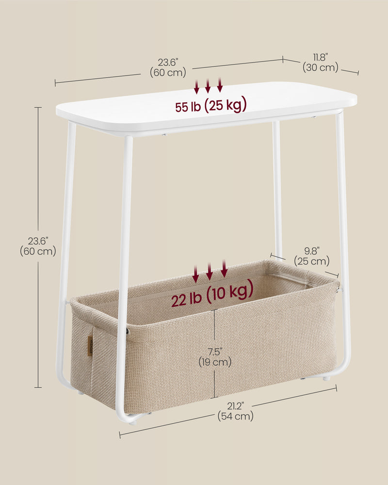 Rectangular Side Table Matte White and Camel Brown with Storage for Living Room by Vasagle