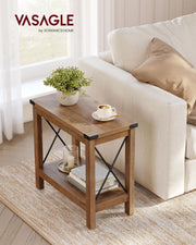 2 Tier Side Table for Small Spaces with Storage Shelf in Honey Brown by Vasagle